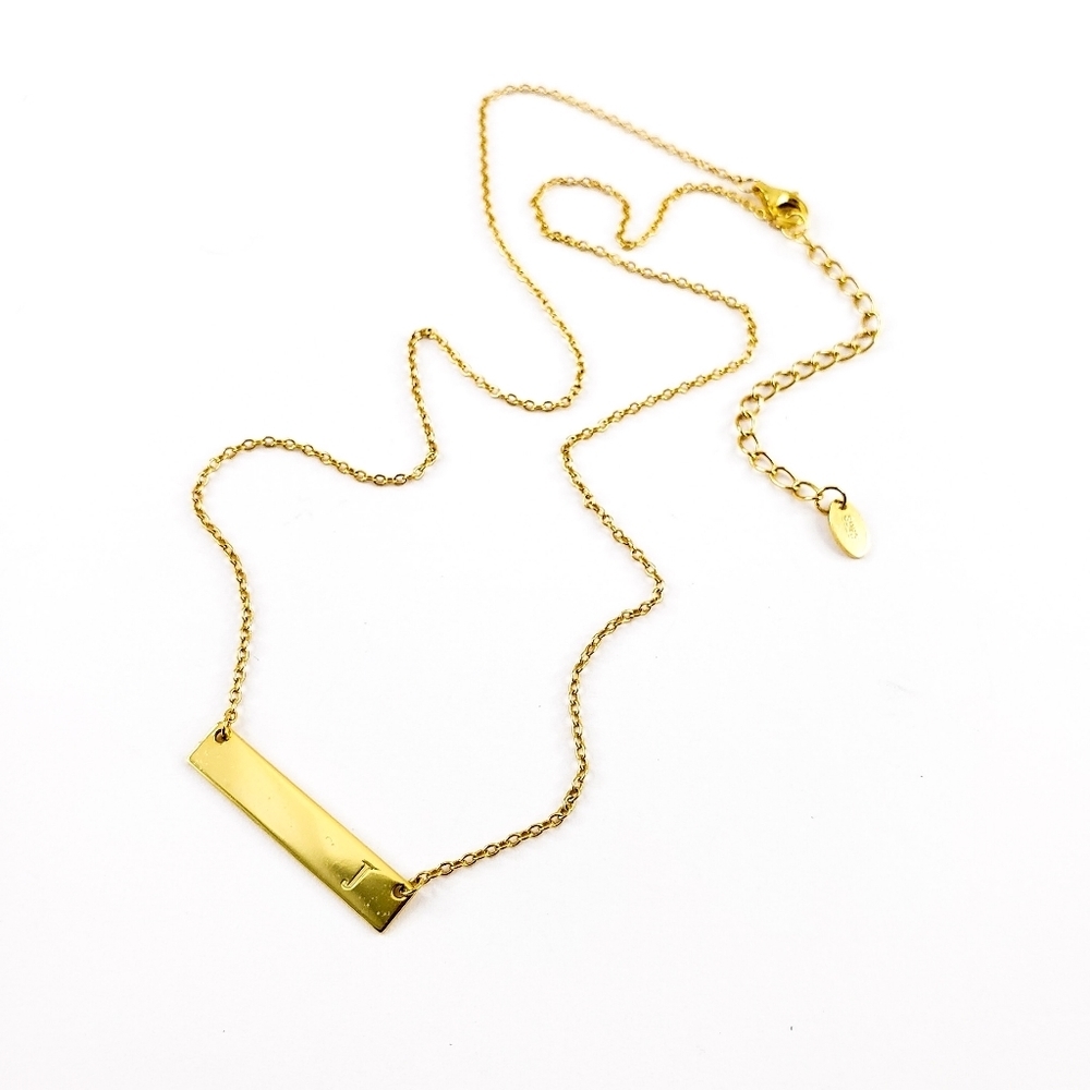 J Monogram Bar Necklace - initial J - 18K GP over 925 sterling silver - dainty